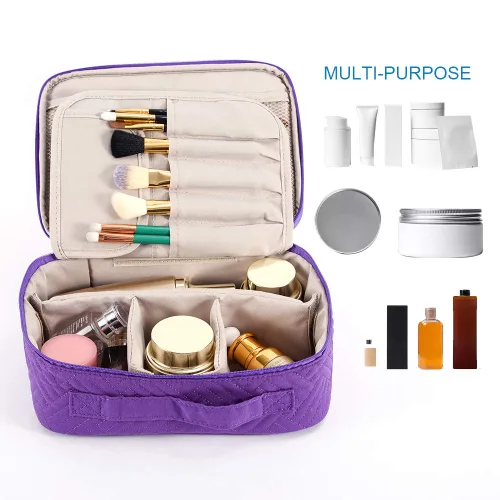Miniatura 2 de WEIBIN Bolsa de maquillaje de viaje, bolsa de aseo personal, organizador de cosméticos con divisores ajustables y soporte para brochas para bolso