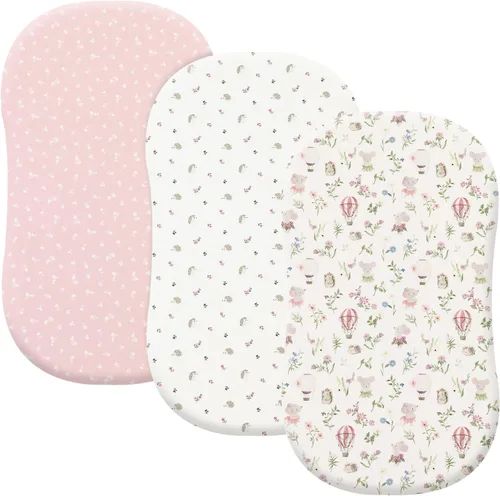 Miniatura 29 de PHF 3 paquetes de sábanas de cuna suaves, sábanas bajeras florales rosa transpirables y cómodas para niñas, ajuste universal sin deslizamiento