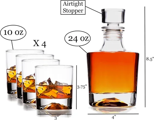 Miniatura 4 de Juego de 4 vasos de whisky, tapón hermético para vino, bourbon, brandy, jugo, agua, juegos de decantadores para hombres, regalos de Navidad