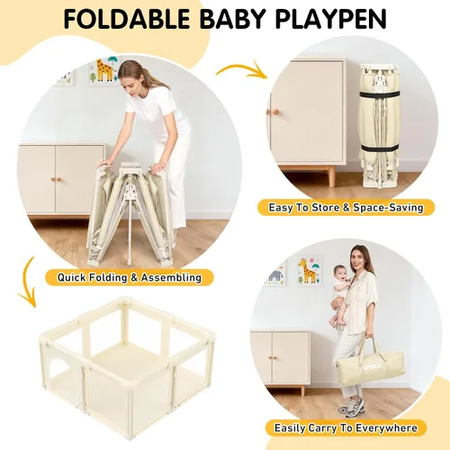 Miniatura 4 de Baby Playpen Foldable Playpen for Babies and Toddlers, Large Playpens Portable Play Pen Play Yard for Kids Fence Indoor Outdoor Travel 4 Handlers 50