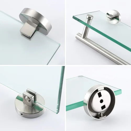 Miniatura 7 de KES Estantes de vidrio para baño, estante de baño flotante de vidrio de 16 pulgadas con barra, paquete de 2 unidades de montaje en pared SUS 304