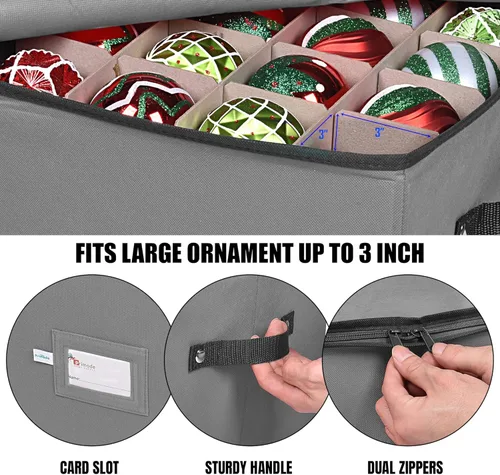 Miniatura 5 de Caja de almacenamiento de adornos de Navidad, 4 bandejas individuales, contenedor de almacenamiento de Navidad, se adapta a 64 bolas de decoración