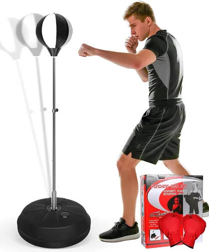 Miniatura 8 de Bolsa de Reflejos Fitness, Bolsa de Boxeo con Soporte para Bola de Velocidad y Guantes, Bolsa de Boxeo para Adultos y Adolescentes, 150 cm Excelente