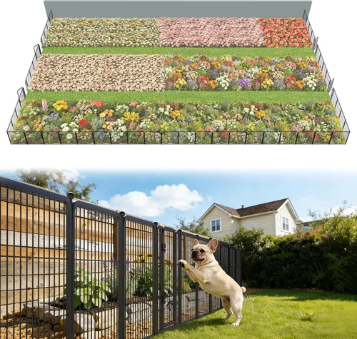 Miniatura 11 de FXW - Valla de jardín metálica y resistente para exteriores, barrera para perros y conejos, fácil instalación, negro, 24 pulgadas de alto x 29.6