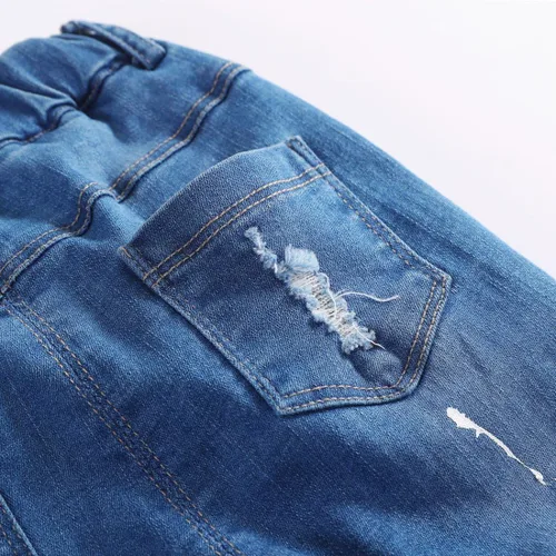 Miniatura 6 de KIDSCOOL SPACE Jeans rasgados para bebé, pantalones de mezclilla elásticos con cintura desgastada para niños pequeños