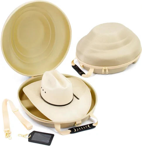 CASEMATIX Caja de sombrero de vaquero y almacenamiento portátil para sombreros de vaquero para bordes de hasta 4.75 pulgadas, funda rígida para