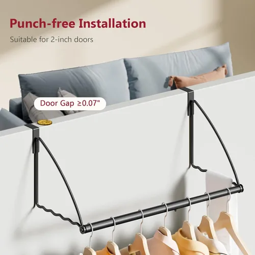 Miniatura 4 de Tajsoon Percha para colgar sobre la puerta extensible y ajustable, percha para colgar ropa sobre la puerta para toallas y abrigos, ganchos para Negro
