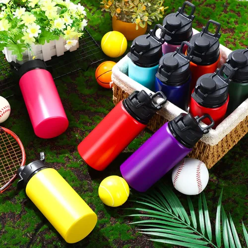 Miniatura 5 de Sunnyray 16 Piezas Botellas de Agua de Aluminio a Granel Multicolor Reutilizables Botella Deportiva con Tapas a Presión Paquete Múltiple Frasco