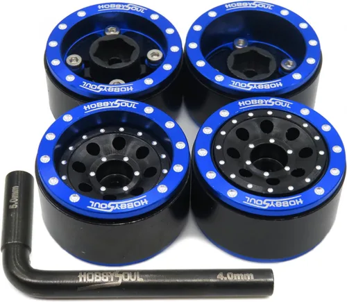 Miniatura 7 de HOBBYSOUL Ruedas ajustables Offset 1.0 Beadlock color negro plateado, ruedas pesadas 1.0 rc de 0.74 oz/llanta para 1/18 Traxxas TRX4M Axial SCX24