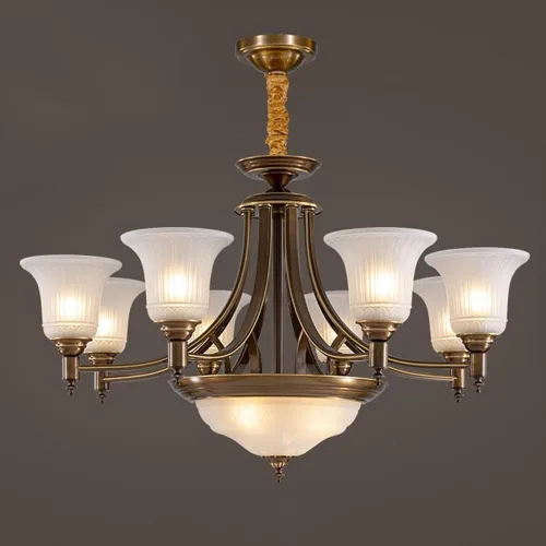 Retro Glass All-Copper Vintage Lighting Antique Light Fixture Farmhouse Lighting Industrial Brass Chandelier Traditional Home Decor Handcrafted