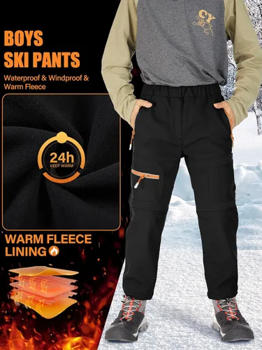Miniatura 40 de linlon Pantalones impermeables para la nieve para niños y niños, forro polar lind para senderismo, softshell, cálidos, con aislamiento térmico
