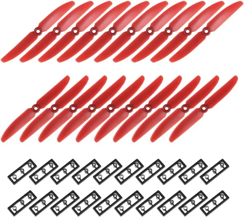 uxcell RC Propellers 5030 - Cuadricóptero de 2 paletas de 5 x 3 pulgadas para juguete de avión, nailon rojo, 10 pares con anillos adaptadores