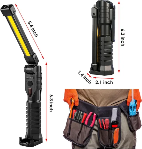Miniatura 6 de Luz de trabajo LED magnética, 7 modos y luz de trabajo LED recargable de rotación de 180°, linterna COB portátil con imán fuerte, luz mecánica