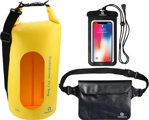 Freegrace - Juego de 3 bolsas impermeables: bolsa con 2 cierres de cremallera y correa de hombro desmontable, riñonera y funda para teléfono;
