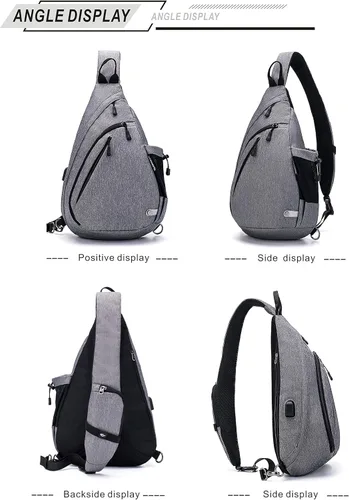 Miniatura 8 de TurnWay - Bolsa bandolera impermeable, bolsa cruzada, bolsa al hombro, con puerto de carga USB para viajes, senderismo, ciclismo, campamento Gris