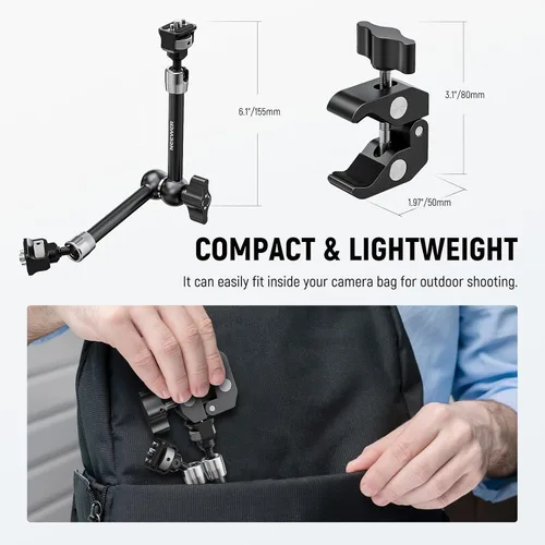 Miniatura 6 de Neewer Soporte de abrazadera de brazo mágico articulado de 11 pulgadas con súper abrazadera, soporte para monitor de cámara con pasadores y agujeros