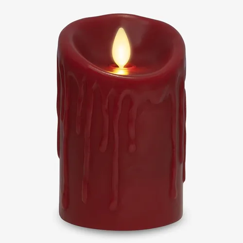 Miniatura 8 de Luminara Vela LED sin llama de goteo de cera, burdeos de 3 x 4.5 pulgadas, función de temporizador, pilar de cera real, funciona con pilas, sin Rojo