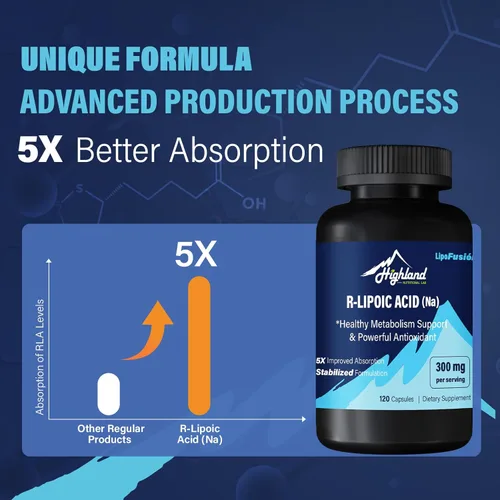 Miniatura 4 de Ácido lipoico R (Na) 300 mg por porción, 120 cápsulas, hasta 5 veces mejor absorción, excelentes suplementos dietéticos para un apoyo saludable