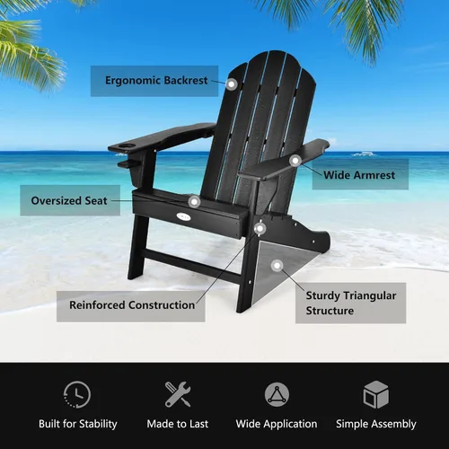 Miniatura 6 de Tangkula Silla Adirondack para exteriores, sillones de polietileno de alta densidad resistentes a la decoloración con soporte para tazas, sillas