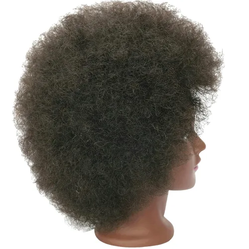 Miniatura 2 de Cabeza de maniquí con cabello rizado afro 100% cabello humano real para práctica de peluquería, cosmetología, muñeca maniquí para peinado, extensión