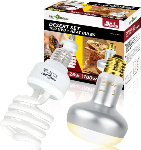 REPTI ZOO Paquete combinado de bombilla de lámpara de calor para reptiles y luz UVB 10.0 para reptiles, bombilla de lámpara de calor UVA de luz de