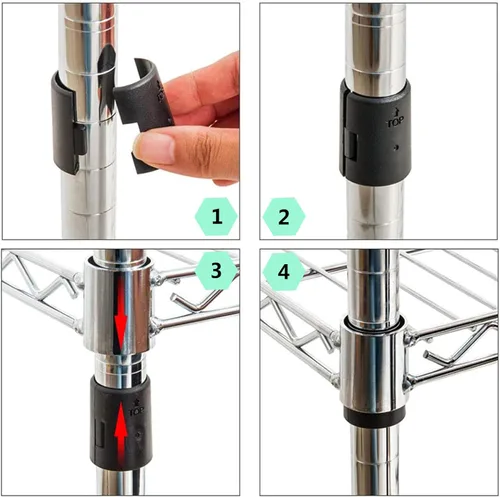 Miniatura 3 de Clips de alambre para estanterías, paquetes de 18 unidades, clips de bloqueo para estanterías de alambre para postes de 1", mangas de estanterías