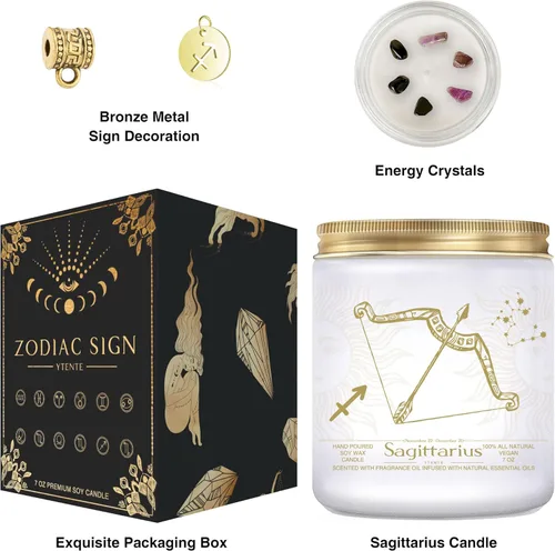 Miniatura 2 de Regalo de velas de signo del zodiaco Sagitario, tarro de velas de cristales del signo del zodiaco, astrología con aroma a lavanda, velas de soja