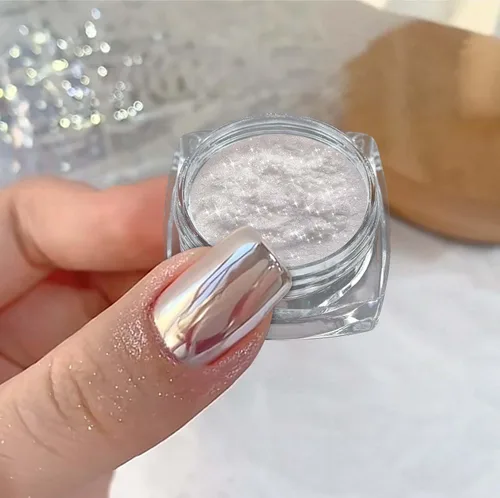 Polvo de uñas con efecto espejo súper brillante 2025, polvo de uñas cromado perla blanca, polvo de pigmento iridiscente con efecto de luz de luna
