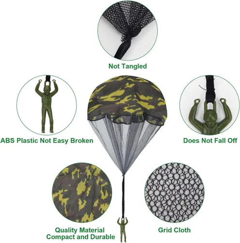 Miniatura 3 de Catcan 10 piezas de juguete de paracaídas, paracaídas de camuflaje para hombre, sin enredos, lanzar a mano, juguete volador para paracaidistas,