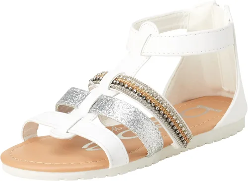 bebe Sandalias para niña Sandalias de gladiador con diamantes de imitación y purpurina (niña pequeñaniña grande), Blanco, 0 Little Kid