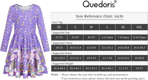 Miniatura 6 de Vestido Quedoris de unicornio para niña, vestido con vuelo para fiesta, estilo casual, con estampado, para niñas de 2 a 10 años