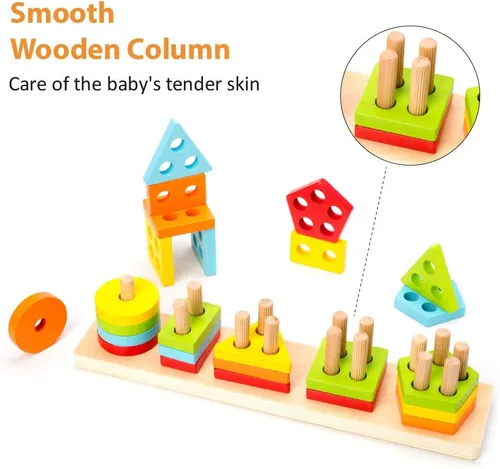 Miniatura 5 de Wood City Juguetes Montessori de madera para niños y niñas de 1, 2 y 3 años, juguetes de clasificación y apilamiento para niños pequeños