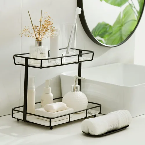 Miniatura 8 de Organizador de baño, organizador de perfumes, organizador de maquillaje, estante de almacenamiento de cosméticos, bandeja de tocador de acero 2