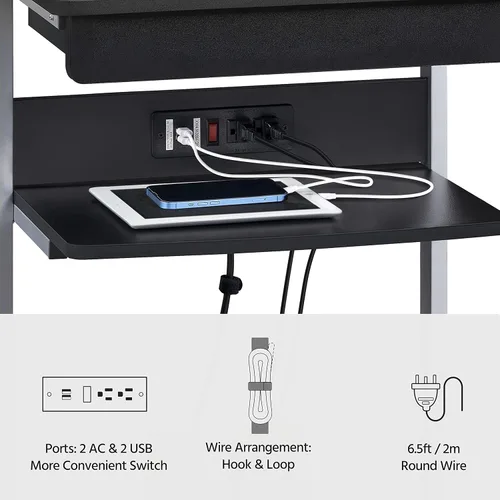 Miniatura 5 de Yaheetech Mesa para computadora portátil de 22 pulgadas, escritorio de oficina en casa con toma de corriente para espacios pequeños, estación