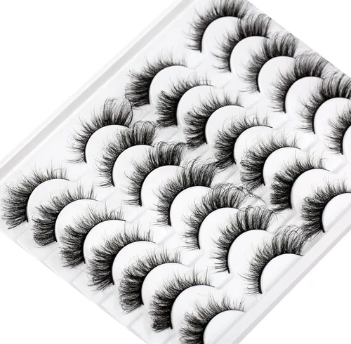 Miniatura 207 de Pooplunch - Pestañas postizas finas de visón sintético, estilo ojo de gato, naturales, cruzadas, tipo racimo, efecto 8D de volumen, tiras
