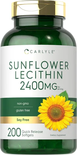 Carlyle Cápsulas blandas de lecitina de girasol | 2400 mg | 200 píldoras | Ricas en fosfatidilcolina | Sin OMG, sin soja, suplemento sin gluten