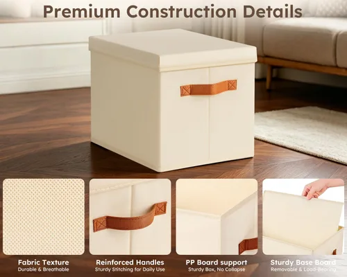 Miniatura 6 de Homsorout Contenedores de almacenamiento con tapas, cestas de almacenamiento de tela para estantes, paquete de 4 cajas decorativas plegables