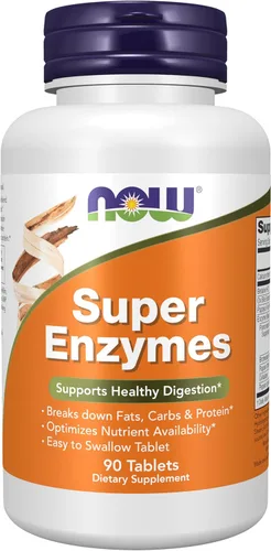 NOW Foods Suplementos, súper enzimas, formulados con bromelina, bilis de buey, pancreatina y papaína, súper enzimas, 90 tabletas