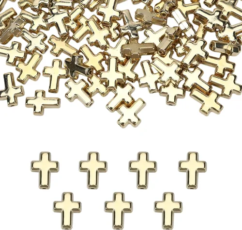 200 cuentas de cruz para pulseras, dijes de cruz para hacer joyas, cuentas doradas, dijes para manualidades cristianas, pequeñas cruces para