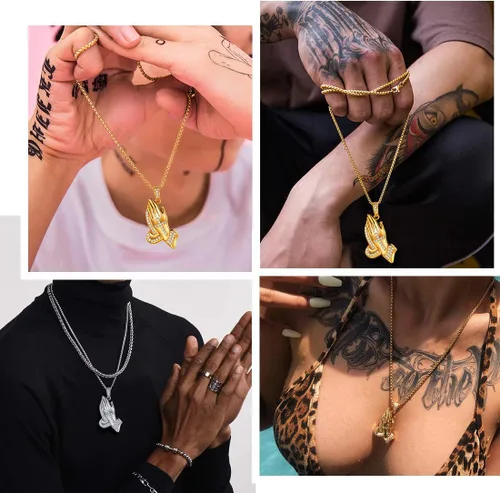 Miniatura 2 de U7 Colgante de cruz ortodoxa rusamanos rezandosigno de Ichthys para hombres y mujeres, acero inoxidable chapado en oro de 18 quilates, collar