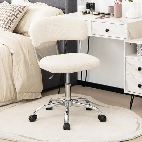 Miniatura 4 de Giantex Silla de oficina en casa, silla giratoria de piel sintética con respaldo bajo y asiento acolchado ajustable en altura, silla de tocador sin