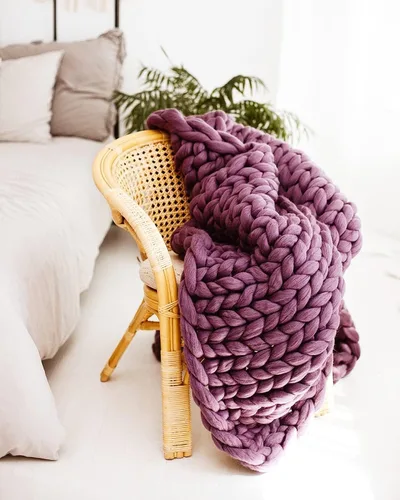 Miniatura 24 de Manta de punto grueso de 50 x 60 pulgadas, manta gigante tejida a mano con hilo 100% de lana merina, hecha a mano para cama, sofá, manta bohemia