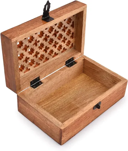 Miniatura 4 de Caja decorativa de madera de mango con tapa con bisagras, caja de almacenamiento de madera, decoración con tapas (8 x 5 x 3 pulgadas)