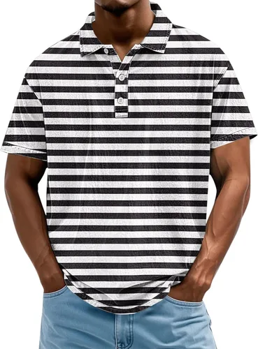 Camisa polo de manga corta para hombre, camiseta de golf a rayas, de manga corta, para vacaciones, casual, cuello en V, camiseta de verano con