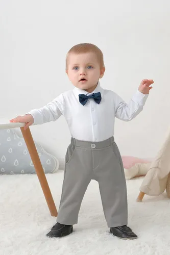 Miniatura 3 de DISAUR - Conjunto de ropa para bebé niño pequeño, 4 piezas de vestido de caballero + chaleco + pantalones + corbatín de algodón