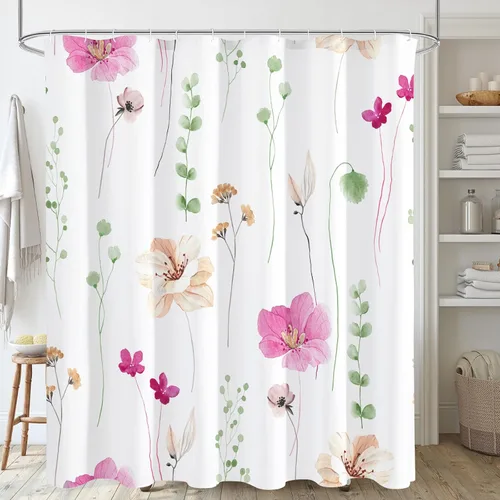 Miniatura 23 de Gibelle Cortina de ducha con estampado floral de acuarela, cortina de ducha retro naranja azul marino para baño, juego de cortina de ducha moderna