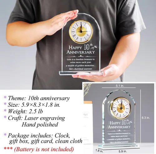 Miniatura 3 de YWHL Reloj de aniversario de 10 años para ella, regalo de recuerdo de cristal para el 10º aniversario de boda, regalo para pareja