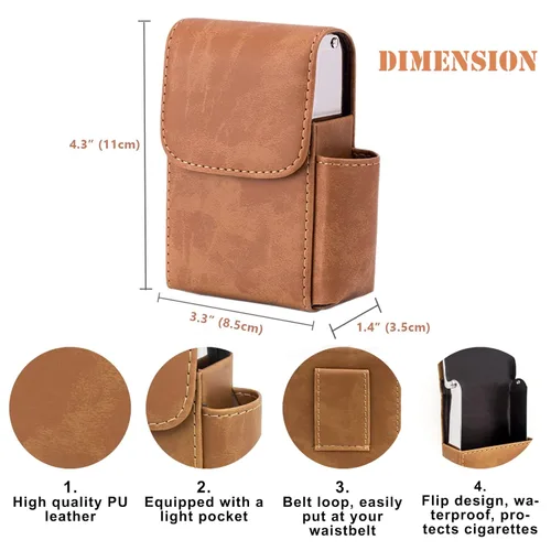 Miniatura 4 de Boshiho Caja de cigarrillos de cuero de la PU con encendedor titular bolsa de tabaco el mejor regalo para hombres mujeres (marrón)