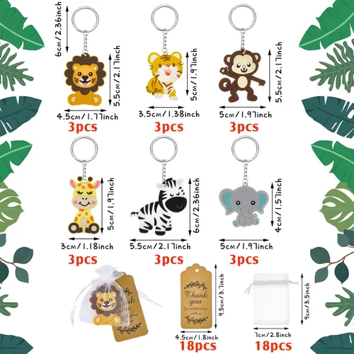 Miniatura 2 de MTLEE Cute Jungle Safari Animal Keychains Key Ring Decor Carnival Rewards Organza Bags Baby Shower Jungle Safari Party Favor