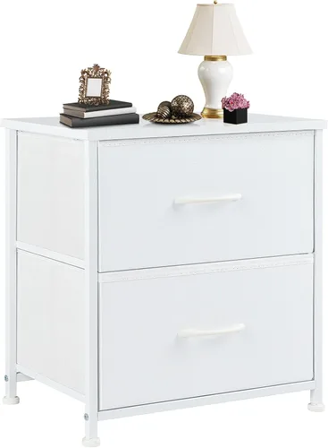 Miniatura 14 de DUMOS Mesita de noche pequeña con 2 cajones de tela, mesa auxiliar para dormitorio, muebles de almacenamiento para mesita de noche de 20 pulgadas